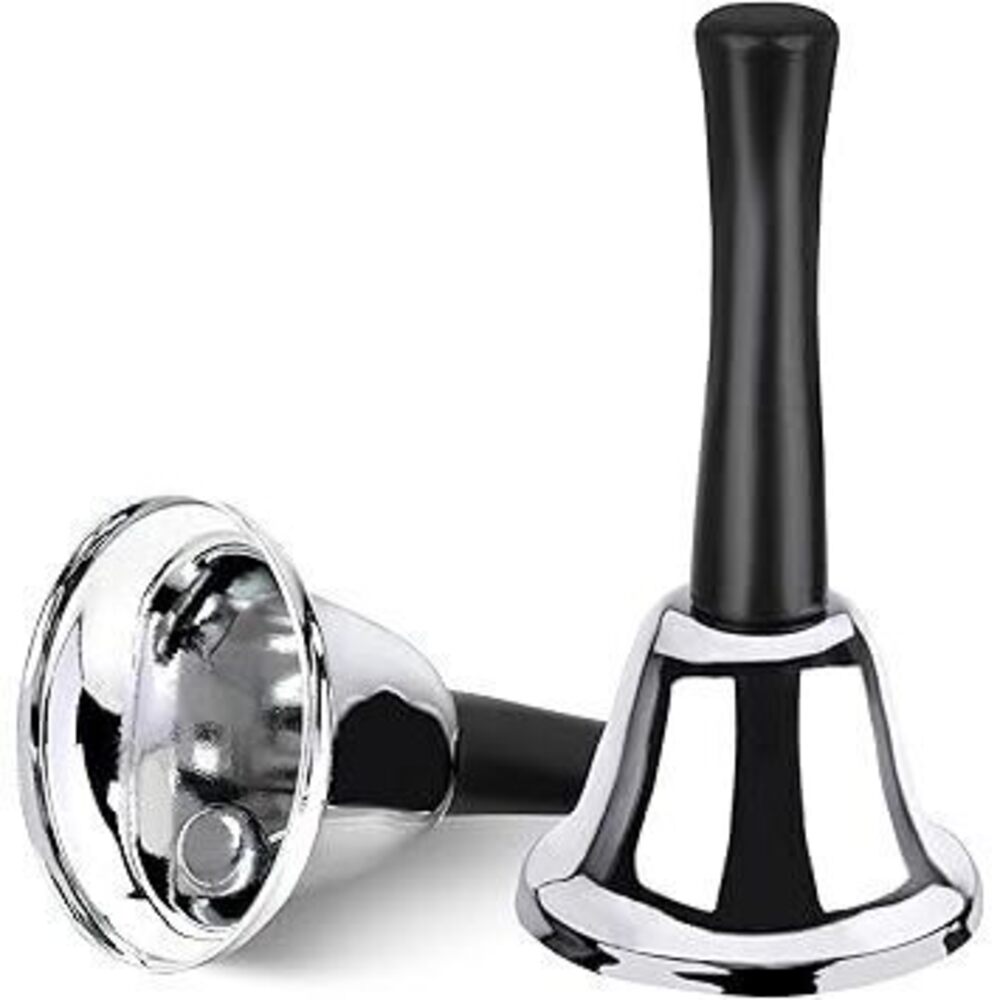 2 Pack Hand Bell, Silver Steel Bell, Ringing Bell With Handle, Dinner Bells For